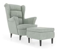 vidaXL Sillón Orejero y Taburete Asiento Acolchado Butaca Silla de Ocio Reclinable Salón Sala de Estar Dormitorio Oficina de Terciopelo Gris Claro