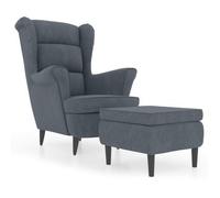 Sillón Orejero Y Taburete De Terciopelo Gris Oscuro Vidaxl