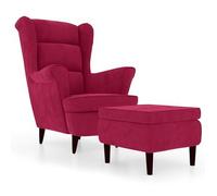 Sillón Orejero Y Taburete De Terciopelo Rojo Tinto Vidaxl