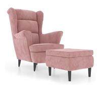 Sillón Orejero Y Taburete De Terciopelo Rosa Vidaxl