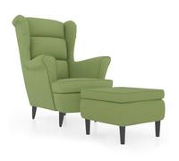 Sillón Orejero Y Taburete De Terciopelo Verde Claro Vidaxl