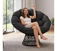 Sillón Papasan giratorio de 360° de ratán,Sillón de jardín con cojín grueso,impermeable, carga 130 kg, interior y exterior, silla relax huevo/calentador para salón, balcón, terraza, jardín(Negro)