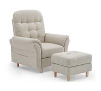 Sillón reclinable COMHOMA con respaldo ajustable en 4 posiciones (hasta 160°), cojines de plumas y otomana, ideal para sala de estar, color beige