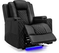 Sillón reclinable eléctrico COMHOMA con función de masaje, luces LED, mando a distancia, bolsa de almacenamiento y 2 portavasos.