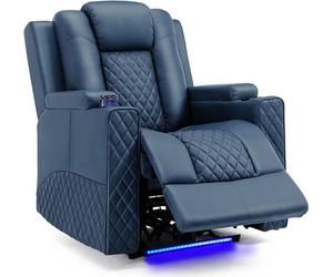 Sillón reclinable eléctrico COMHOMA con función de masaje, luces LED, mando a distancia, bolsa de almacenamiento y 2 portavasos.
