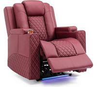 Sillón reclinable eléctrico para televisión COMHOMA con función de masaje, luces LED, mando a distancia, bolsa de almacenamiento y 2 portavasos, de color rojo.