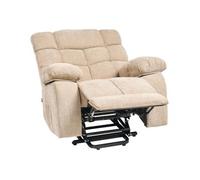Sillón Reclinable Eléctrico Tapizado De Tela Moderno Reposapiés Elevable Revistero Beige Ares