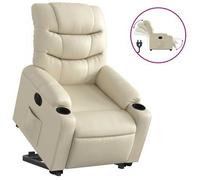 Sillón Reclinable Elevable Eléctrico De Cuero Sintético Crema Vidaxl