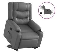 Sillón Reclinable Elevable Eléctrico De Cuero Sintético Gris Vidaxl