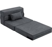 Sillón reclinable Fortuna Lai 3 en 1, sofá cama plegable con función de cama, almohada lumbar, sillón relax con apariencia de franela, chaise longue para sala de estar, color gris oscuro