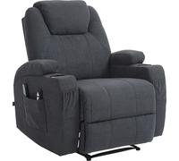 Sillón reclinable Hepler con función de masaje. Respaldo ajustable con reposapiés. Color: gris oscuro. Material: tela