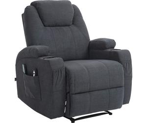 Sillón reclinable Hepler con función de masaje. Respaldo ajustable con reposapiés. Color: gris oscuro. Material: tela