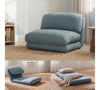 Sillón reclinable HWC-E68, sofá cama, sillón funcional, sillón plegable, sillón relax, tapizado en tela, color gris-azul