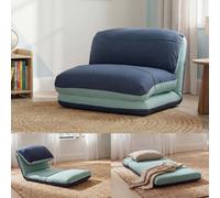 Sillón reclinable HWC-E68, sofá cama, sillón funcional, sillón plegable, sillón relax, tapizado en tela, color azul claro/azul oscuro