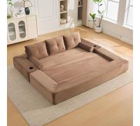 Sillón reclinable MODFU con cojín lumbar, bolsillos laterales y portavasos. Sofá de 3 plazas tapizado en tela. Sofá modular con reposabrazos desmontables, ideal para sofá cama. Color: marrón