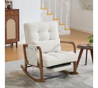 Sillón reclinable Okwish con respaldo ajustable, mecedora con reposapiés y bolsillos laterales, modelo Cord, sillón de relax, ideal para el salón, color beige