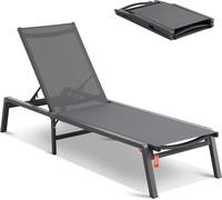 Sillón reclinable para exteriores VEVOR, tumbona de aluminio para terraza con 5 posiciones ajustables, tumbona plegable para piscina, sillón reclinable y tumbona completamente plana