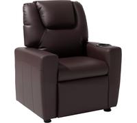 Sillón reclinable para niños, tapizado en cuero sintético, con portavasos (color marrón)