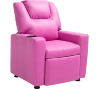 Sillón reclinable para niños, tapizado en cuero sintético, con portavasos (rosa)