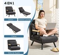 Sillón reclinable - Sillón individual plegable tipo sofá cama - 4 en 1, respaldo con 5 posiciones ajustables, incluye cojín, 63 x 73 x 81 cm - Beige