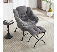 Sillón reclinable STILVORA con otomán y acolchado suave de algodón y PP, sillón de relax con respaldo y reposabrazos ergonómicos, sillón de lectura con estructura de acero resistente y bolsillo latera