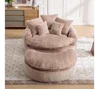 Sillón redondo de estilo lounge, tipo puff con cojín y reposapiés, sofá lounge de gran tamaño, ideal para espacios pequeños, perfecto para el café