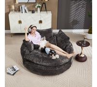 Sillón redondo de estilo lounge, tipo puff con cojín y reposapiés, sofá lounge de gran tamaño, ideal para espacios pequeños, color gris