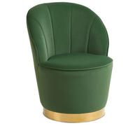 Sillón Redondo Glamuroso Base De Metal Dorado Tapicería De Terciopelo Verde Alby