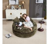 Sillón redondo para sala de estar de la marca okwish, tipo puff con cojín y reposapiés, sofá lounge, sillón grande redondo, ideal para espacios pequeños, color verde oliva