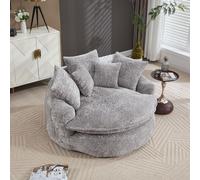 Sillón redondo para sala de estar de la marca okwish, tipo puff con cojín y reposapiés, sofá lounge, sillón grande redondo, ideal para espacios pequeños, color gris claro