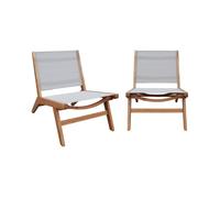Sillón relax de madera de acacia y textilene, set de 2 gris - 55.5x80.5x70.5 cm