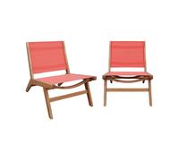Sillón relax de madera de acacia y textilene, set de 2 terracota - 55.5x80.5x70.5 cm