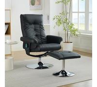Sillón Relax de PU con Masaje y Calefacción, Salón, Negro, 76.0x75.0x103.0 cm
