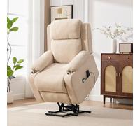 Sillón Relax Eléctrico con Función de Levantamiento, Chenilla, Caqui Claro