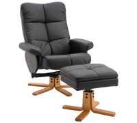Sillón relax HOMCOM con taburete y almacenamientoSillón de televisión con función reclinable Sillón giratorio de 360° Estructura de madera de PU 80 x 86 x 99 cm Black