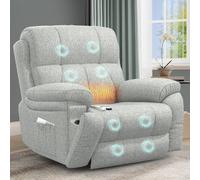 Sillón Relax Reclinable para Personas Mayores, con Masaje y Calor, Reposapiés Extensible, Puertos USB tipo C+, Portavasos Ocultos y dos bolsillos laterales,Reclinable Extragrande tipo Sofá para salón