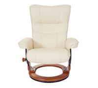 Sillón relax sillón giratorio para tv con reposapiés piel auténtica color crema estructura de madera color miel 04_0007832