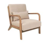 Sillón Retro Clásico Con Reposabrazos Y Cojín Patas De Madera De Caucho Tela Beige Skovde