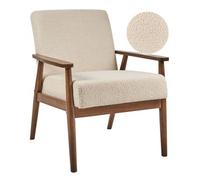 Sillón Retro Salón Tapicería Boucle Estructura Madera Oscura Beige Esrum