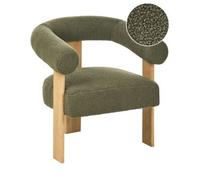 Sillón Retro Salón Tapizado De Bouclé Patas De Madera Verde Y Marrón Claro Ilbro