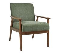 Sillón Retro Salón Tapizado Poliéster Lino Estructura Madera Oscura Verde Esrum
