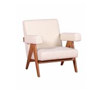 Sillón rústico en madera de teca maciza y tapizado en bouclé - compass
