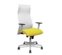 Sillón Sahuco blanco bali amarillo brazos blancos base blanca ruedas parqué 65mm