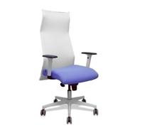 Sillón Sahuco blanco bali azul claro brazos blancos base blanca ruedas parqué 65mm