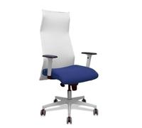 Sillón Sahuco blanco bali azul oscuro brazos blancos base blanca ruedas parqué 65mm