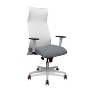 Sillón Sahuco blanco bali gris brazos blancos base blanca ruedas parqué 65mm