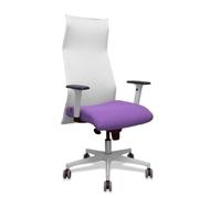 Sillón Sahuco blanco bali lila brazos blancos base blanca ruedas parqué 65mm