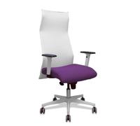 Sillón Sahuco blanco bali morado brazos blancos base blanca ruedas parqué 65mm