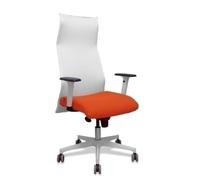 Sillón Sahuco blanco bali naranja oscuro brazos blancos base blanca ruedas parqué 65mm