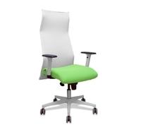 Sillón Sahuco blanco bali pistacho brazos blancos base blanca ruedas parqué 65mm